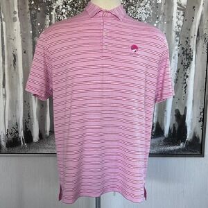 Johnnie-O Mens Pink and White Striped Short Sleeve Performance Polo - Large